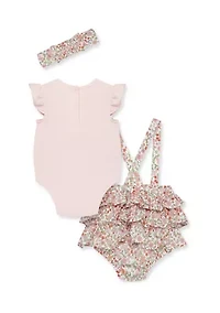 Baby Girls Sweet Floral Short Bodysuit and Romper Set