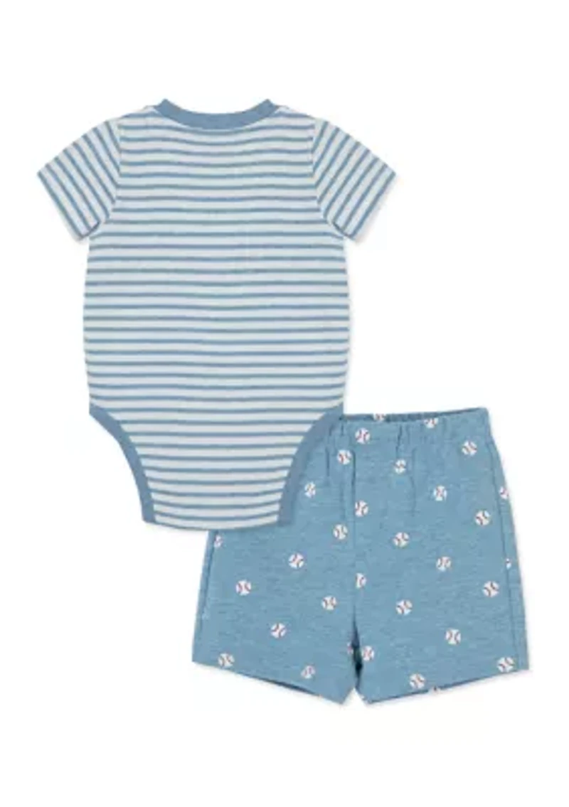 Baby Boys Striped Bodysuit and Baseball Printed Shorts Set