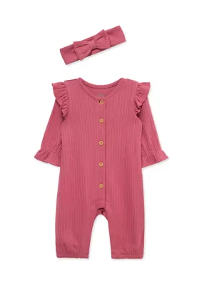 Baby Girls Rose Jumpsuit with Headband