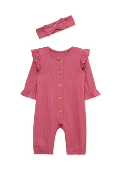 Baby Girls Rose Jumpsuit with Headband
