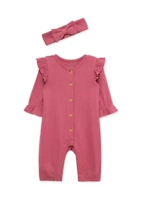 Baby Girls Rose Jumpsuit with Headband