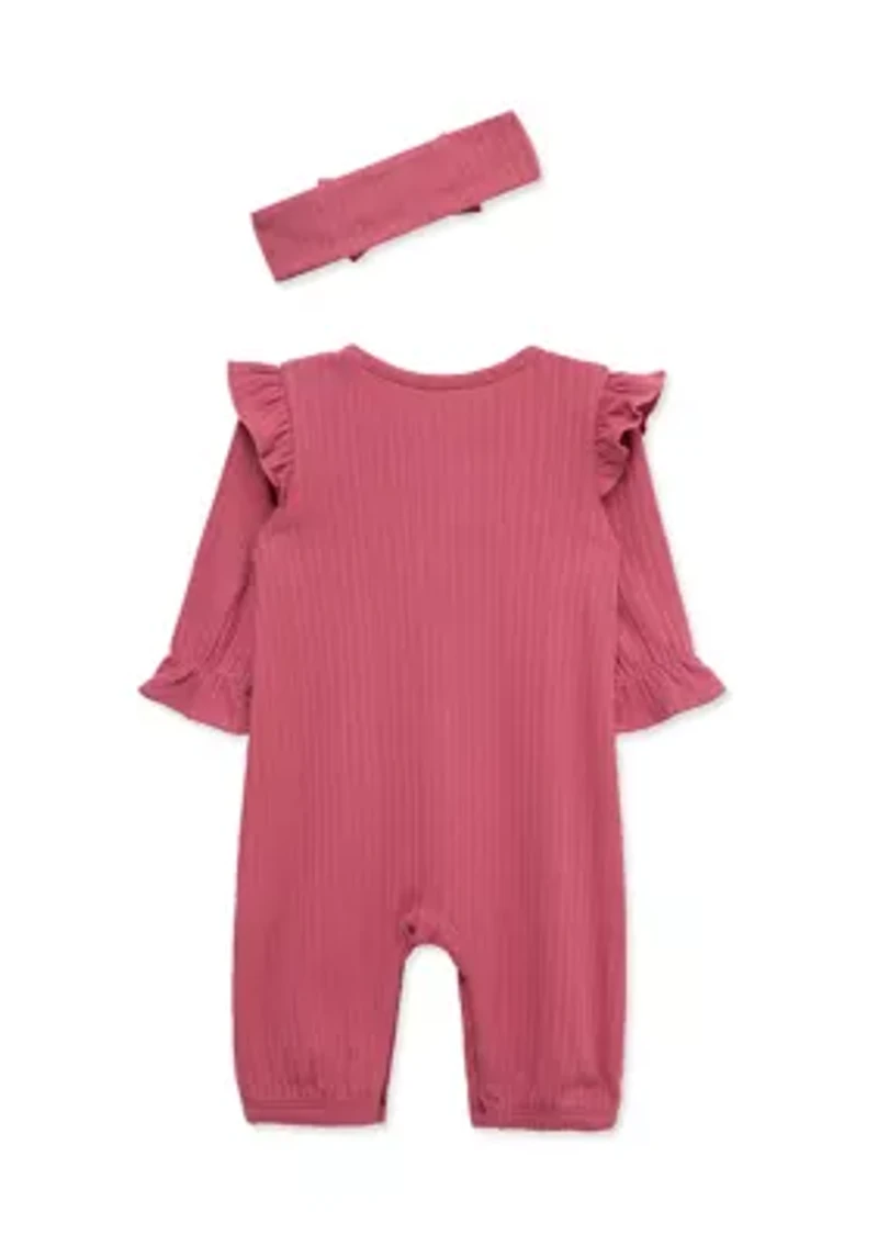 Baby Girls Rose Jumpsuit with Headband