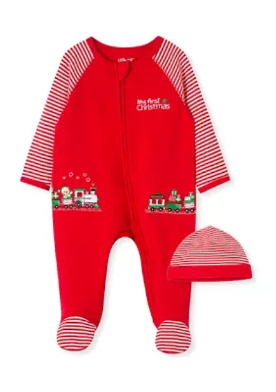 Baby Boys Train Gift Footie with Hat