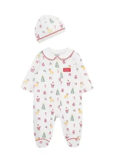 Baby Boys Christmas Printed Footie Pajamas with Hat