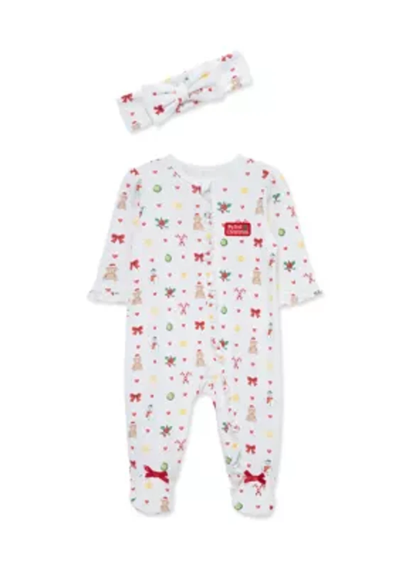 Baby Girls Festive Footie Pajamas with Headband