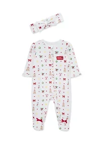 Baby Girls Festive Footie Pajamas with Headband