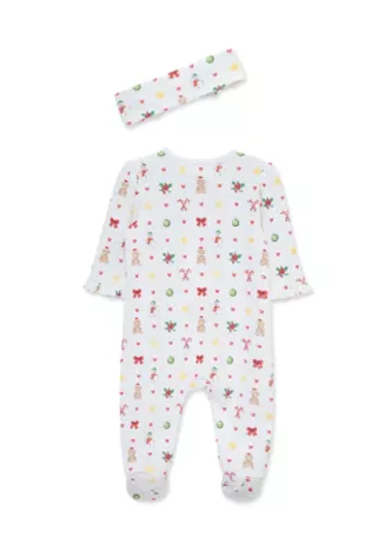 Baby Girls Festive Footie Pajamas with Headband
