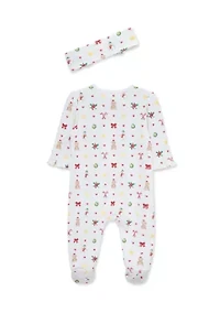 Baby Girls Festive Footie Pajamas with Headband