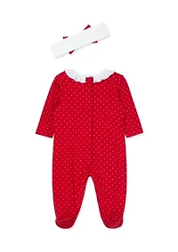 Baby Girls Dainty Trees Footie Pajamas with Headband
