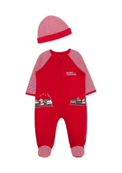 Baby Boys Train Gift Footie with Hat
