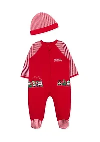 Baby Boys Train Gift Footie with Hat