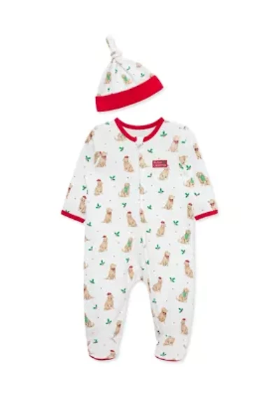 Baby Boys Festive Pups Footie Pajamas with Hat
