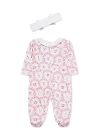 Baby Girls Festive Toile Footie with Headband