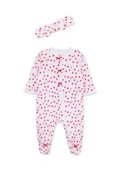 Baby Girls Valentine Footie and Headband Set