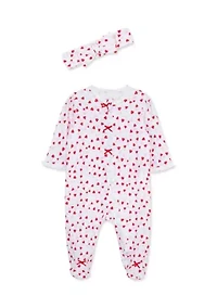 Baby Girls Valentine Footie and Headband Set