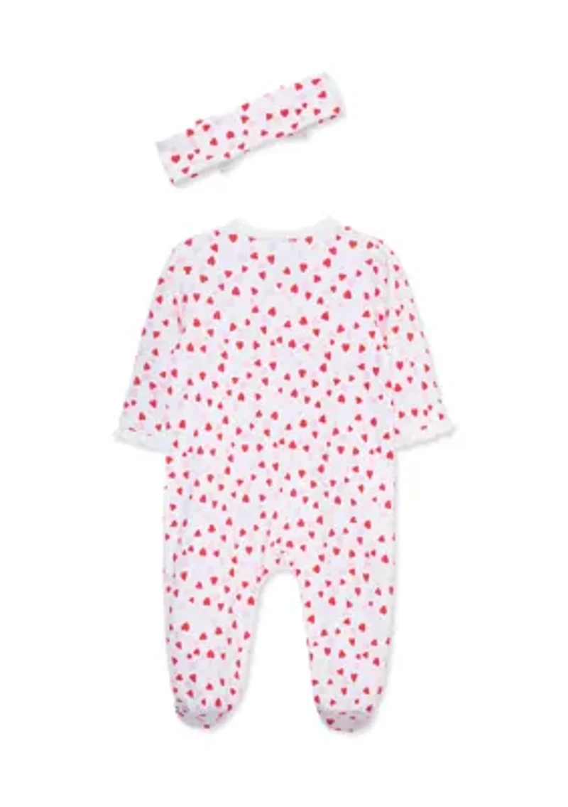 Baby Girls Valentine Footie and Headband Set
