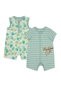 Baby Boys Monkey Printed Rompers - 2 Pack