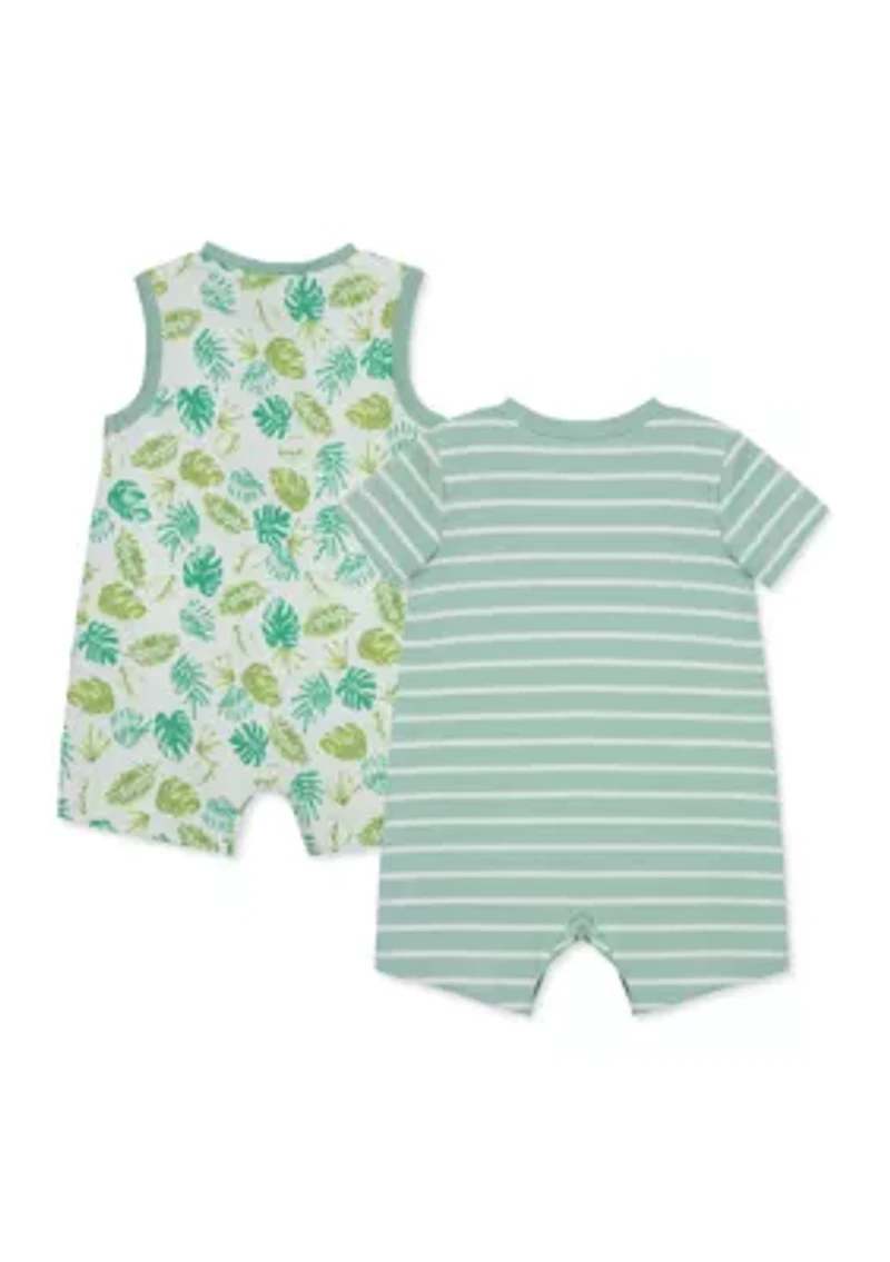 Baby Boys Monkey Printed Rompers - 2 Pack
