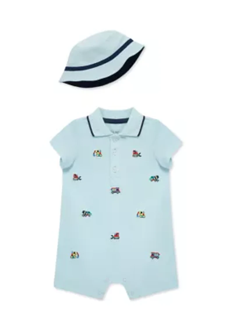Baby Boys Trucks Romper with Hat