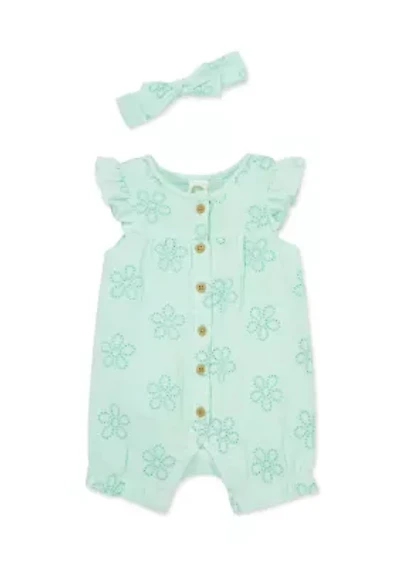 Baby Girls Eyelet Romper with Headband