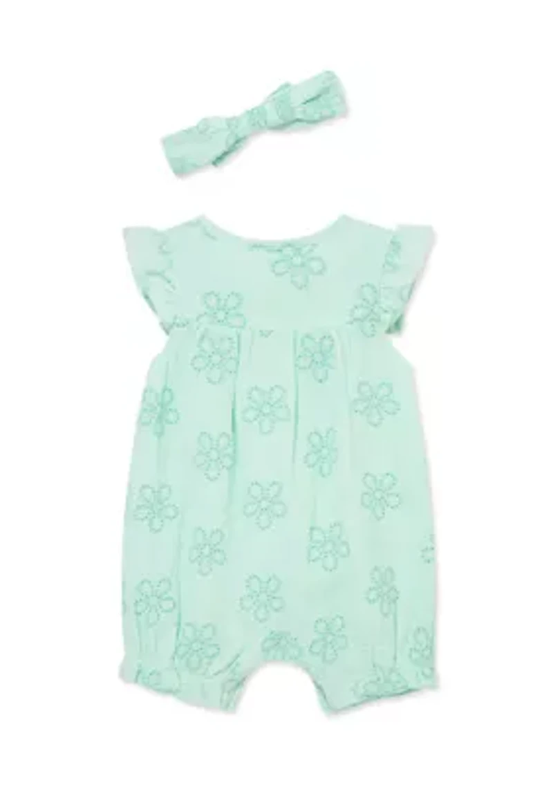 Baby Girls Eyelet Romper with Headband