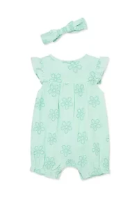 Baby Girls Eyelet Romper with Headband