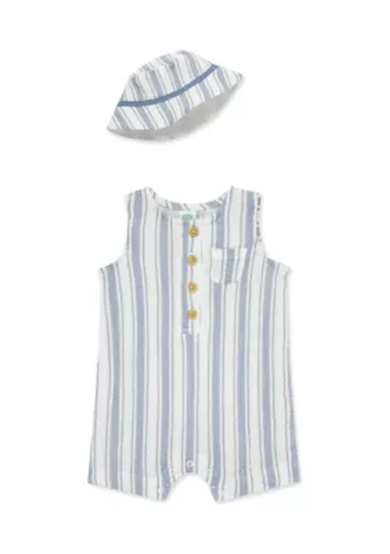 Baby Boys Striped Romper with Hat