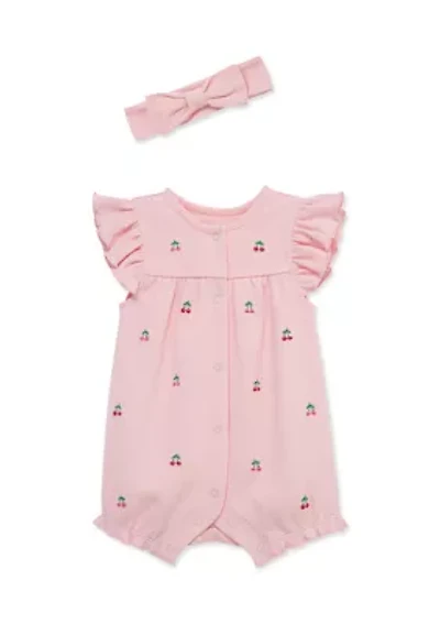 Baby Girls Cherry Onesie and Headband Set