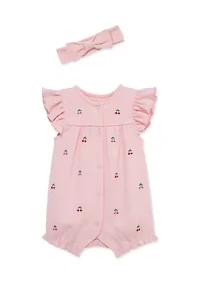 Baby Girls Cherry Onesie and Headband Set
