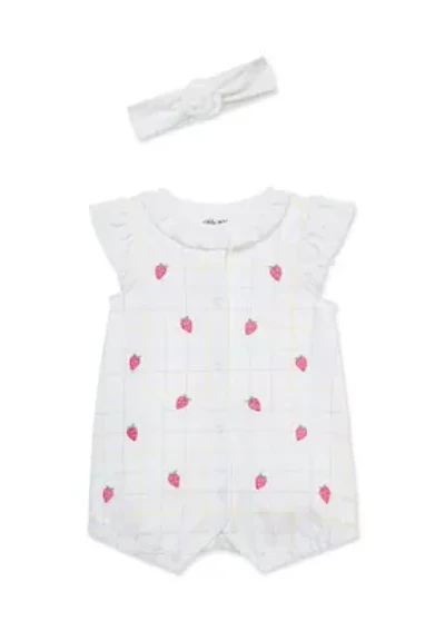Baby Girls Strawberry Romper and Headband Set