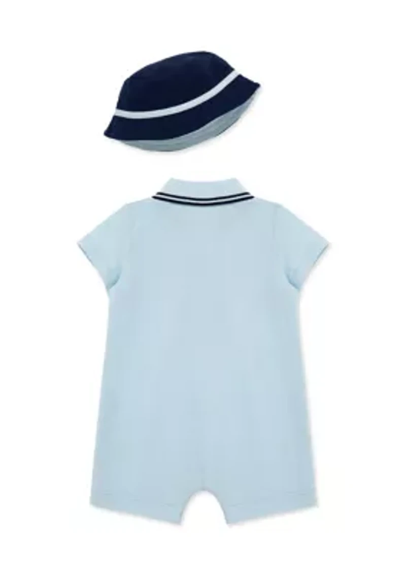 Baby Boys Nautical Romper Bucket Hat Set