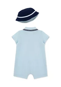 Baby Boys Nautical Romper Bucket Hat Set