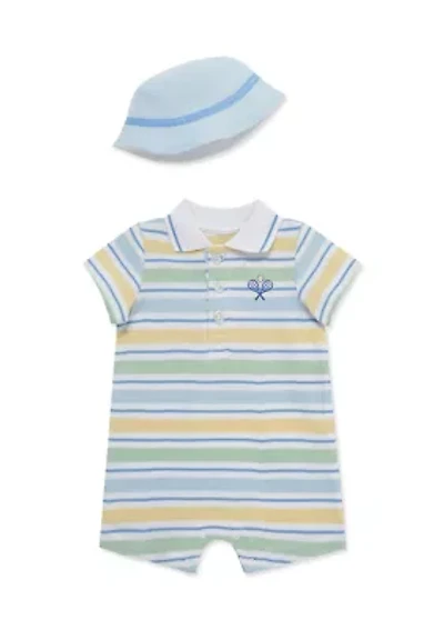 Baby Boys Striped Knit Romper and Hat Set