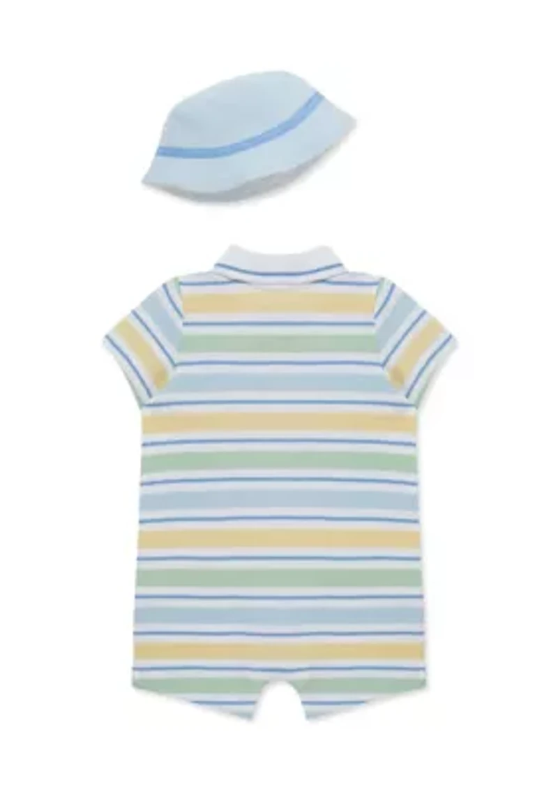 Baby Boys Striped Knit Romper and Hat Set