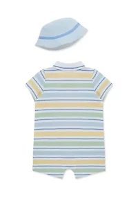 Baby Boys Striped Knit Romper and Hat Set