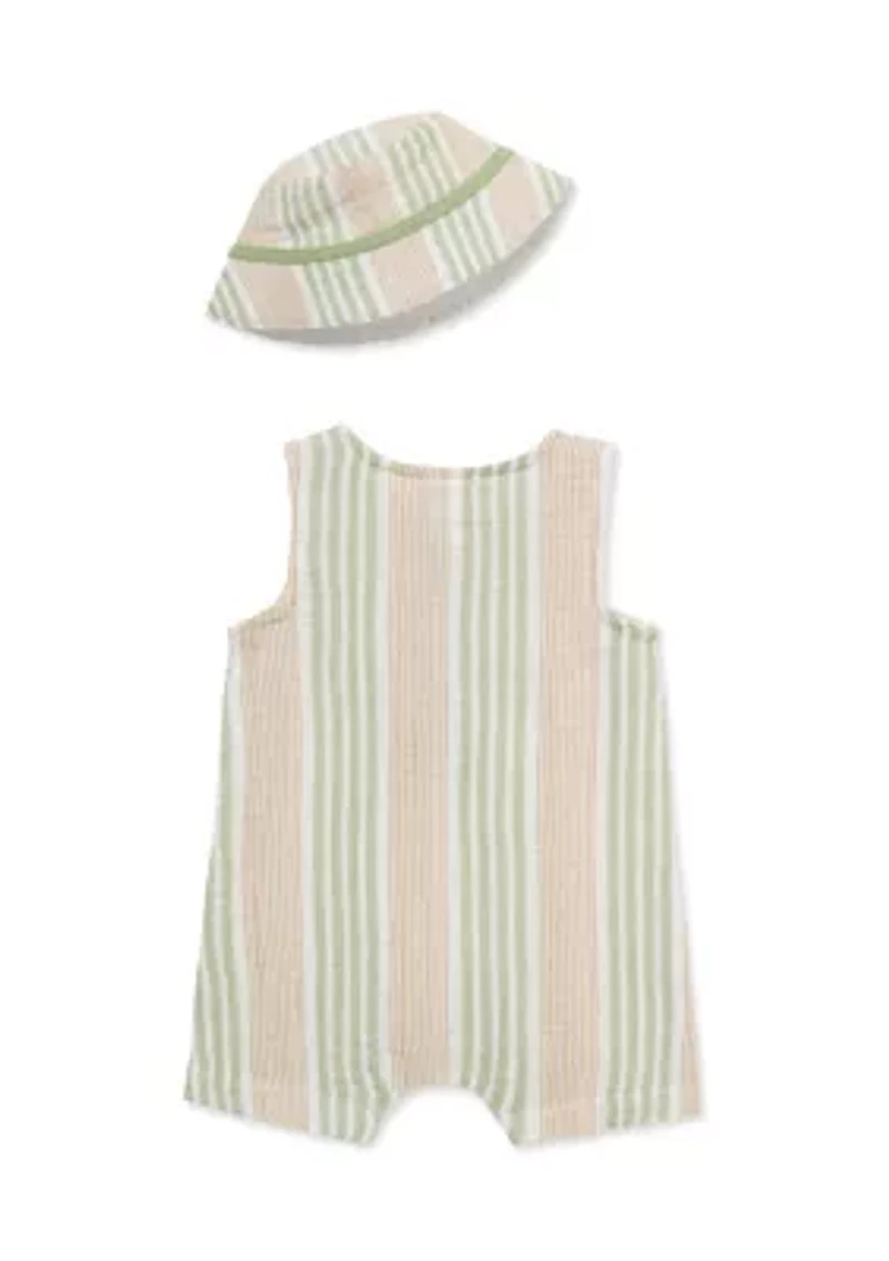 Baby Boys Gauze Striped Romper and Hat Set
