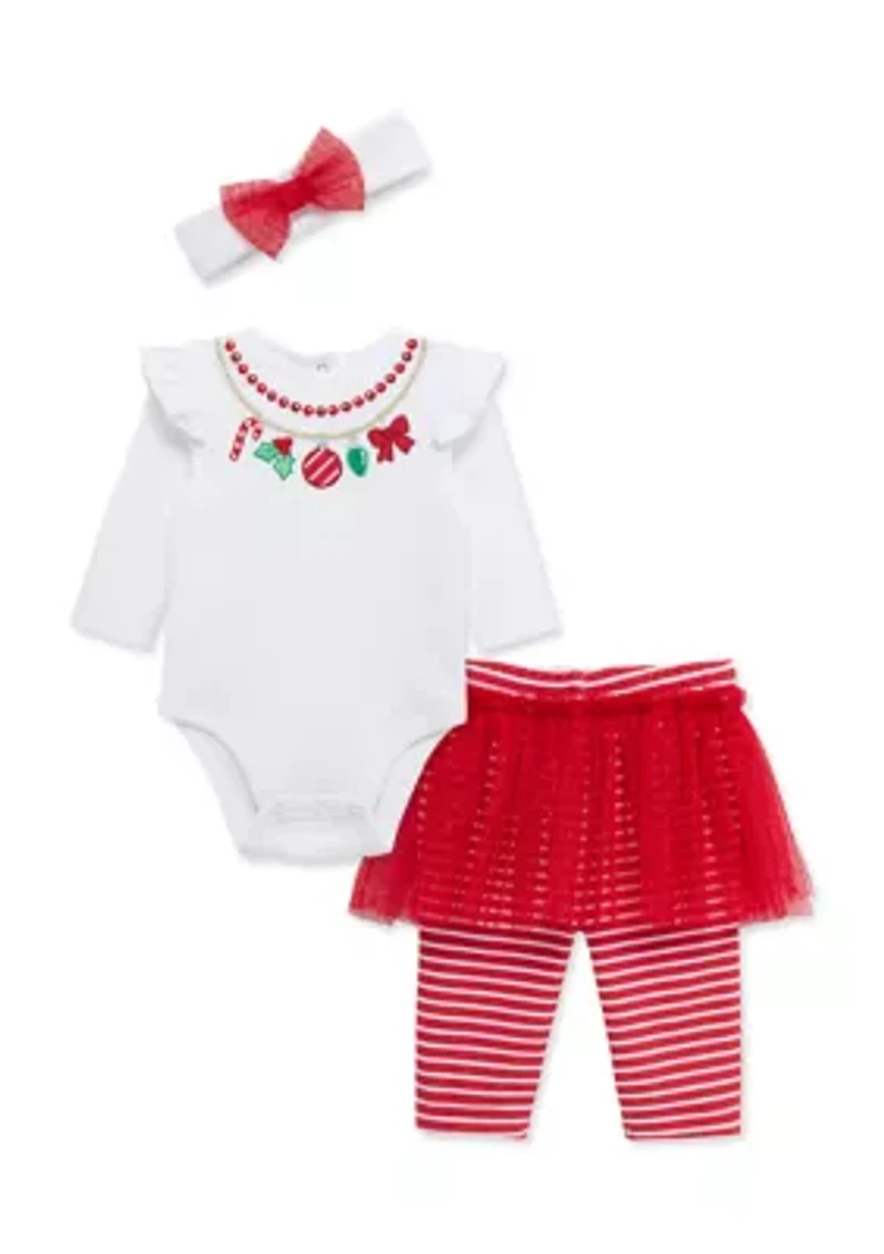 Baby Girls Bodysuit and Skirted Leggings Set with Headband