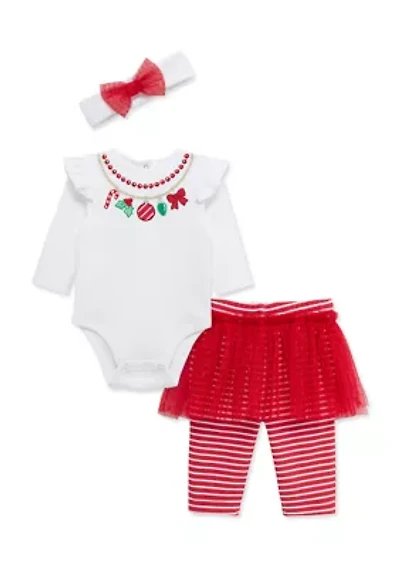 Baby Girls Bodysuit and Skirted Leggings Set with Headband