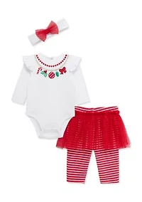 Baby Girls Bodysuit and Skirted Leggings Set with Headband