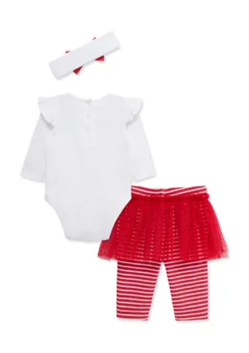 Baby Girls Bodysuit and Skirted Leggings Set with Headband