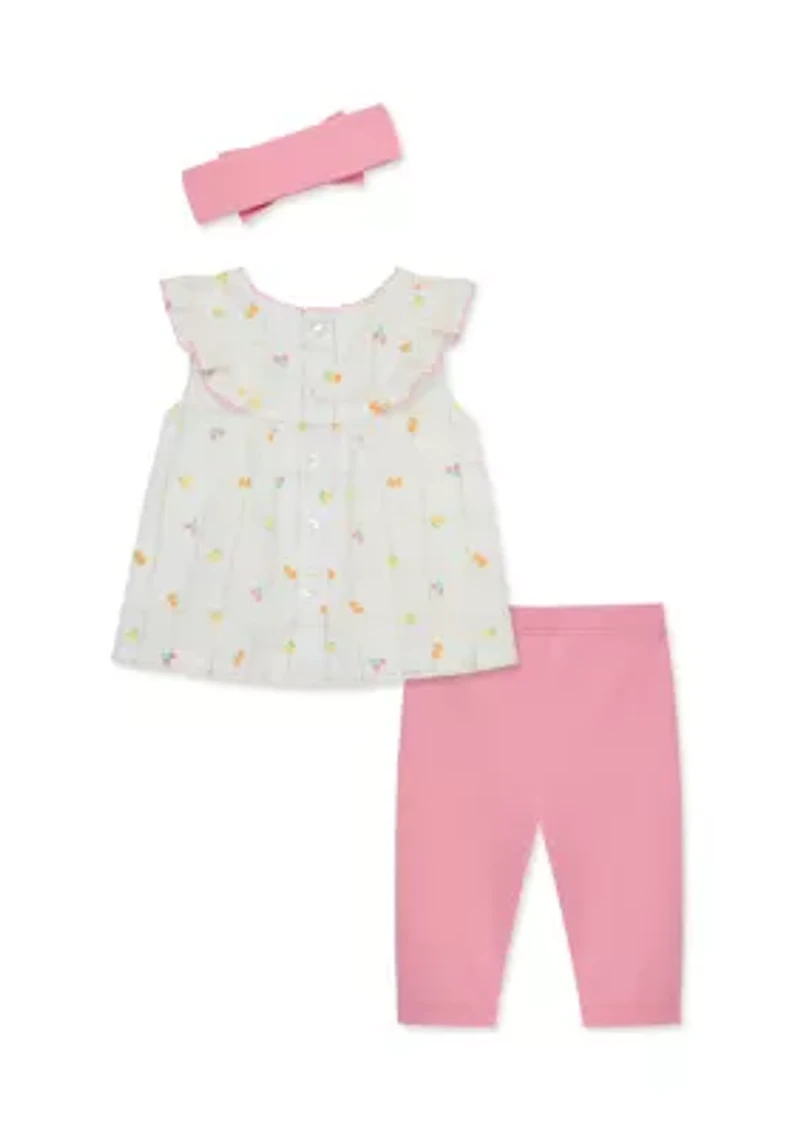 Baby Girls Fruit Basket Printed Top and Leggings Set with Headband
