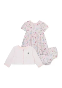 Baby Girls Tulips Dress and Cardigan Set with Bloomer