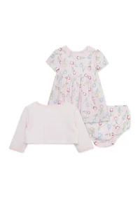 Baby Girls Tulips Dress and Cardigan Set with Bloomer