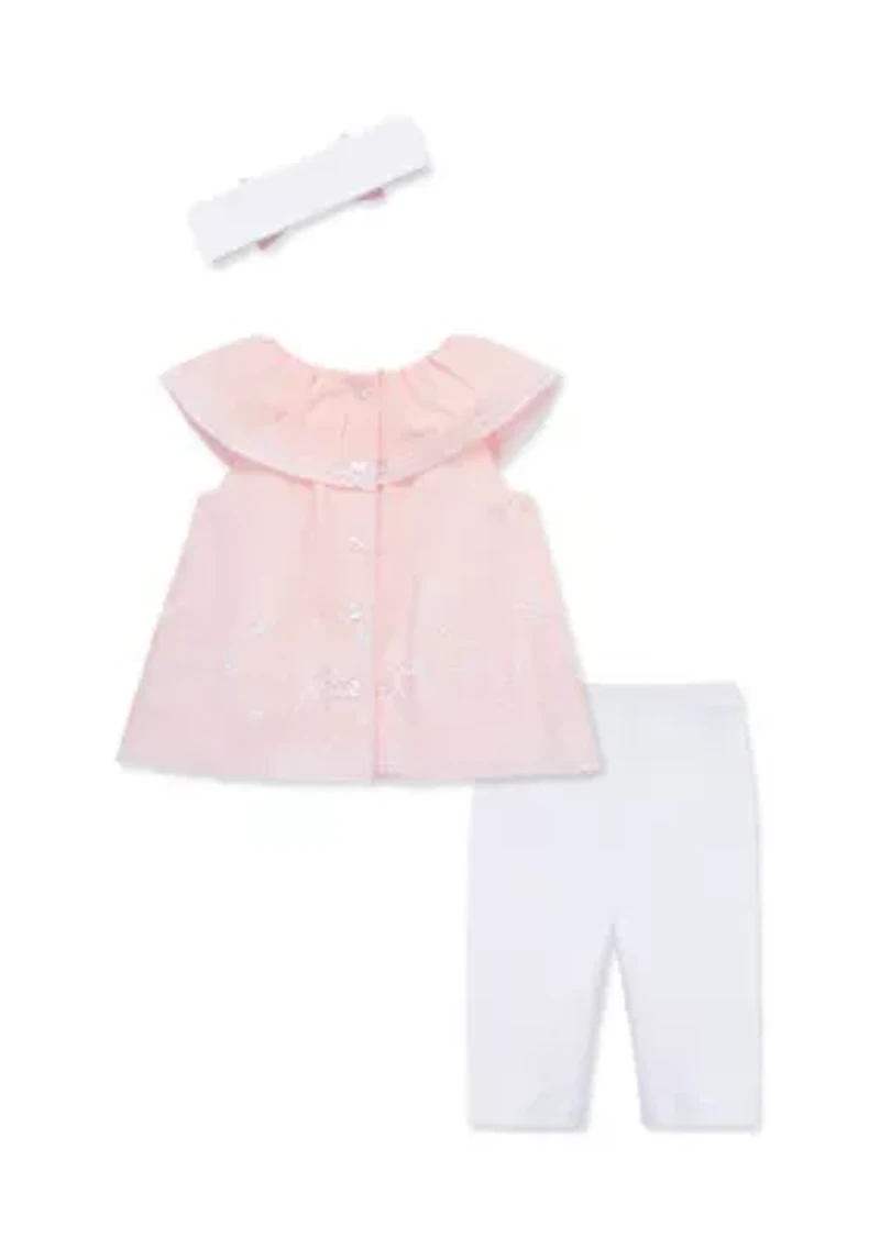 Baby Girls Pink Eyelet Set with Headband