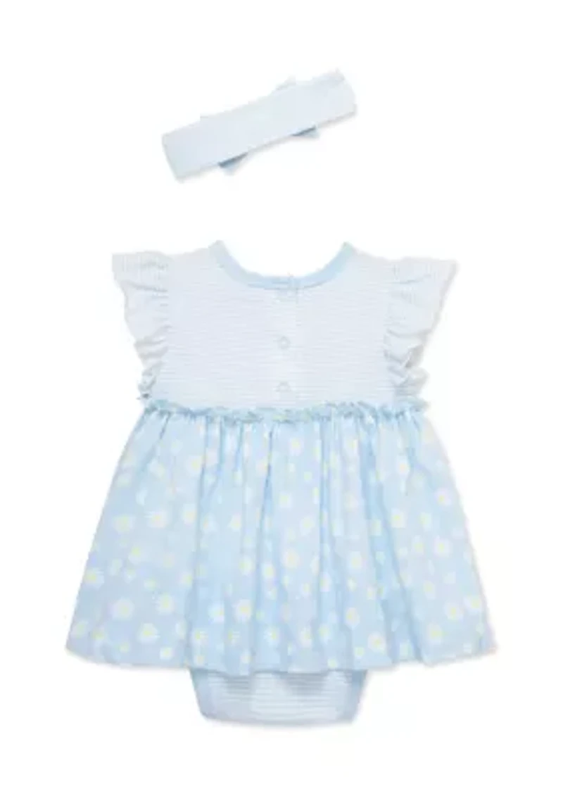 Baby Girls Daisies Bodysuit Dress with Headband