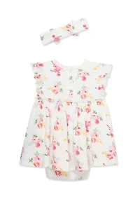 Baby Girls Roses Bodysuit Dress with Headband