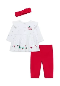 Baby Girls Merry Top and Leggings Set with Headband