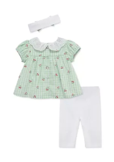 Baby Girls Cherry Check Set with Headband