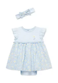 Baby Girl Bodysuit Dress and Headband Set