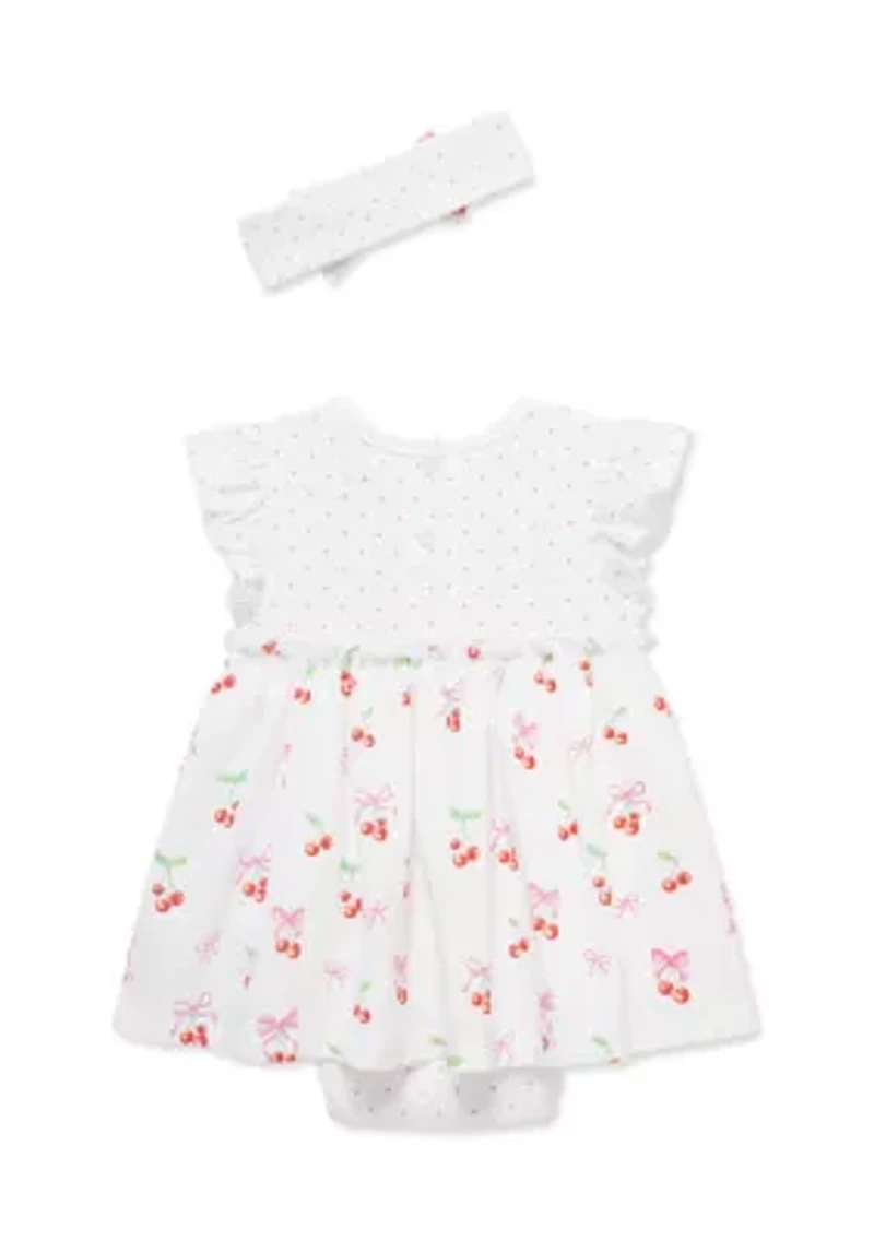 Baby Girls Cherry Bodysuit Dress and Headband Set